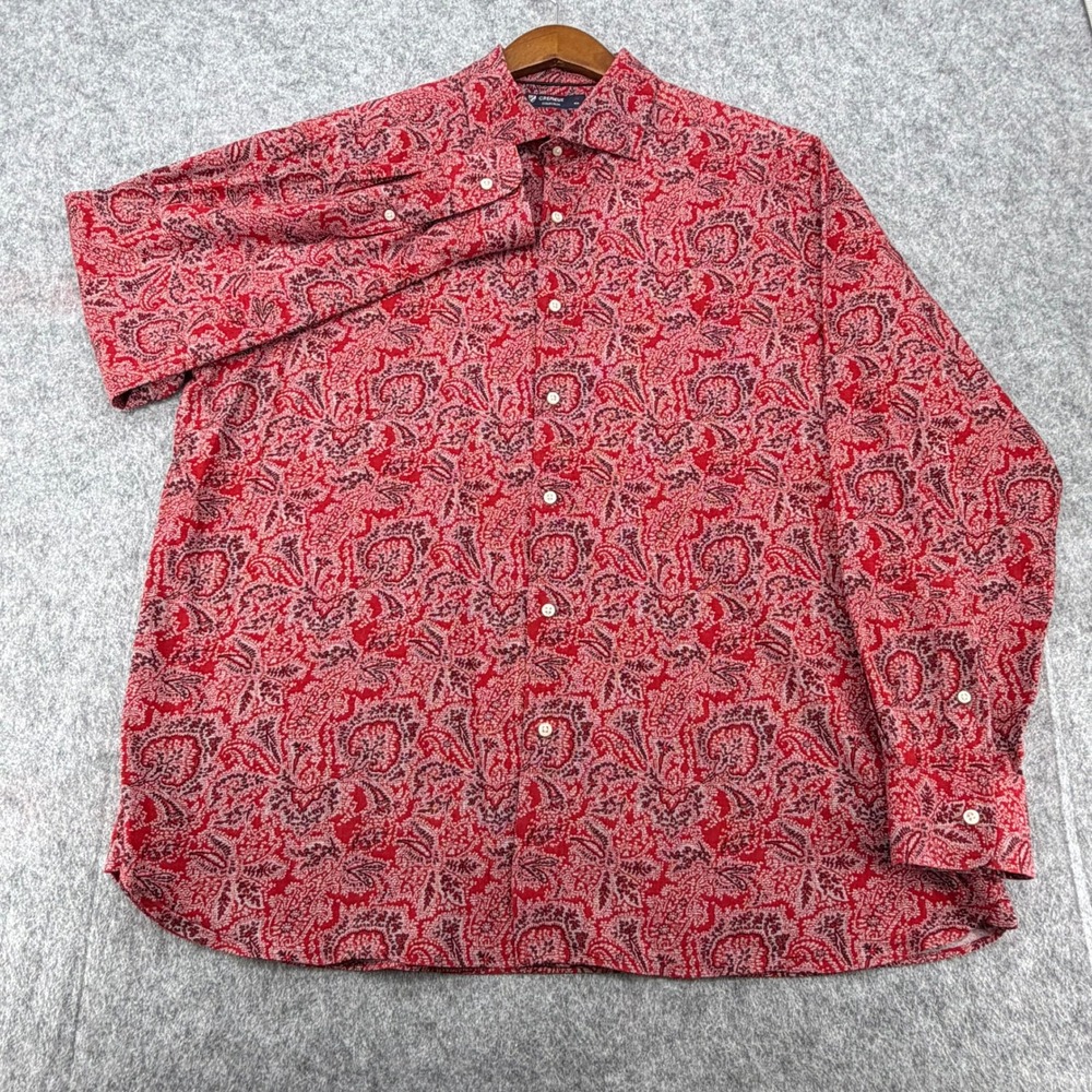 Cremieux Collection Mens XL Red Paisley Button Down Shirt Cotton Long Sleeve